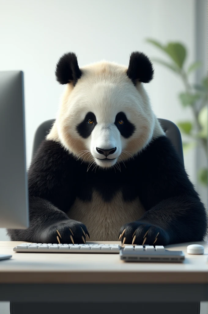 Panda with computer work without background