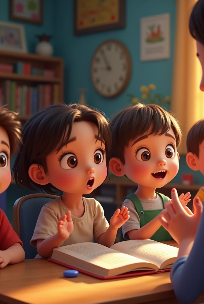 Images of deaf children listening to motor stories