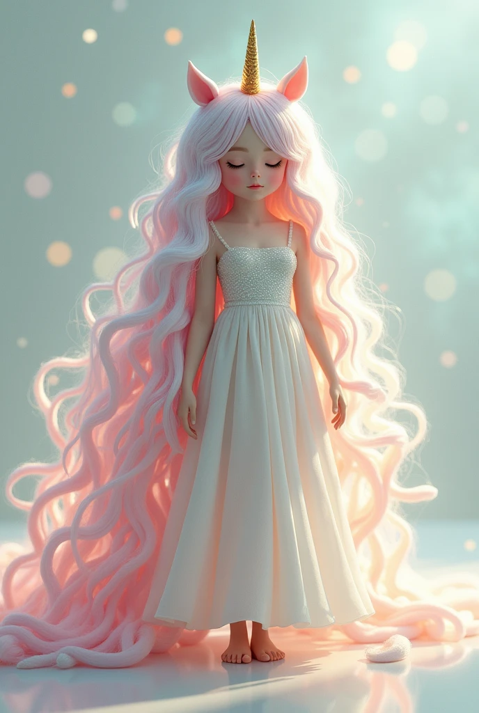 1 white girl as a unicorn with unicorn hair all over from head to toe full body. 