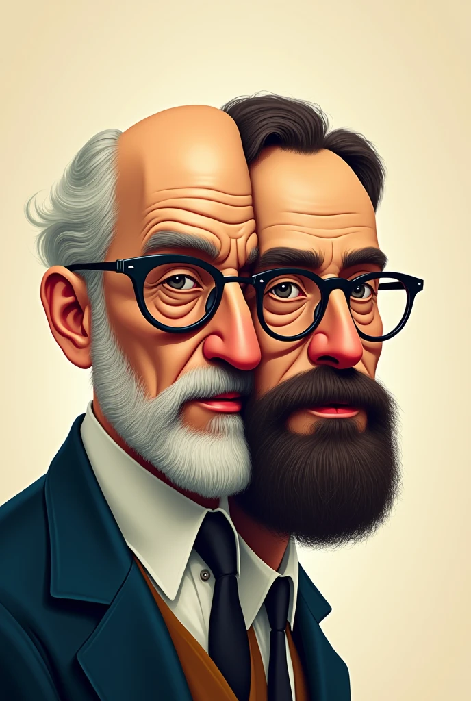Émile Durkheim with glasses versus Max Weber with beard drawn on, showing their faces