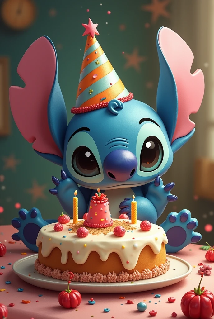 A stitch with a birthday cake 