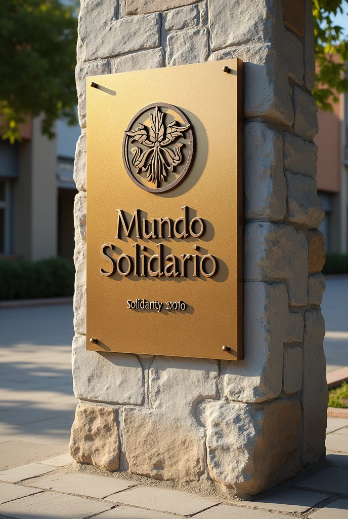 A plaque for an institution that works with people with disabilities with the letters Mundo Solidario