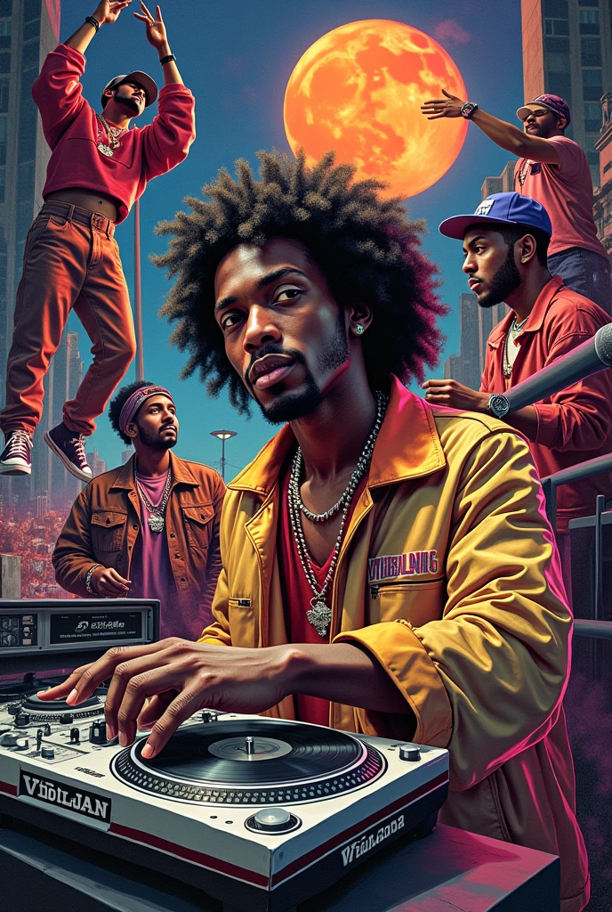 Aesthetic collage with vibrant attractive image s of hiphop in 80s