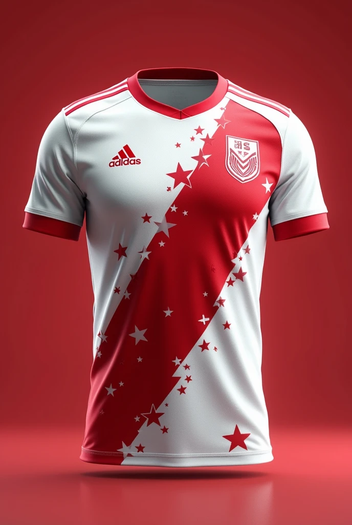 A stars themed national football team jersey using white and red colours