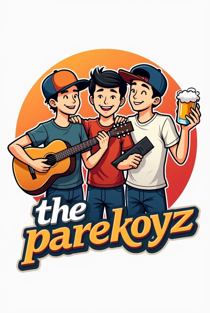 logo of three male Filipino
friends, one holding a glass of beer, the other holding a guitar, the boy in the middle has a mole on his cheek, then there are all wearing snapback cap and below the logo there is the lettering The Parekoyz