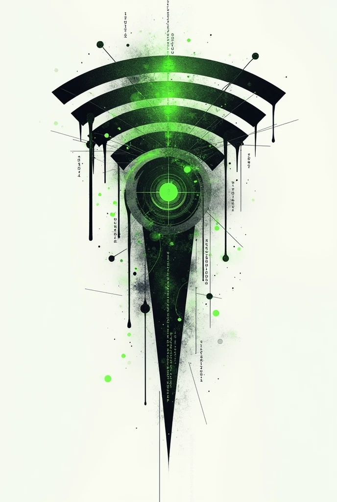 black and green tattoo that represents computer science, wifi network and artificial intelligence just the drawing with white background