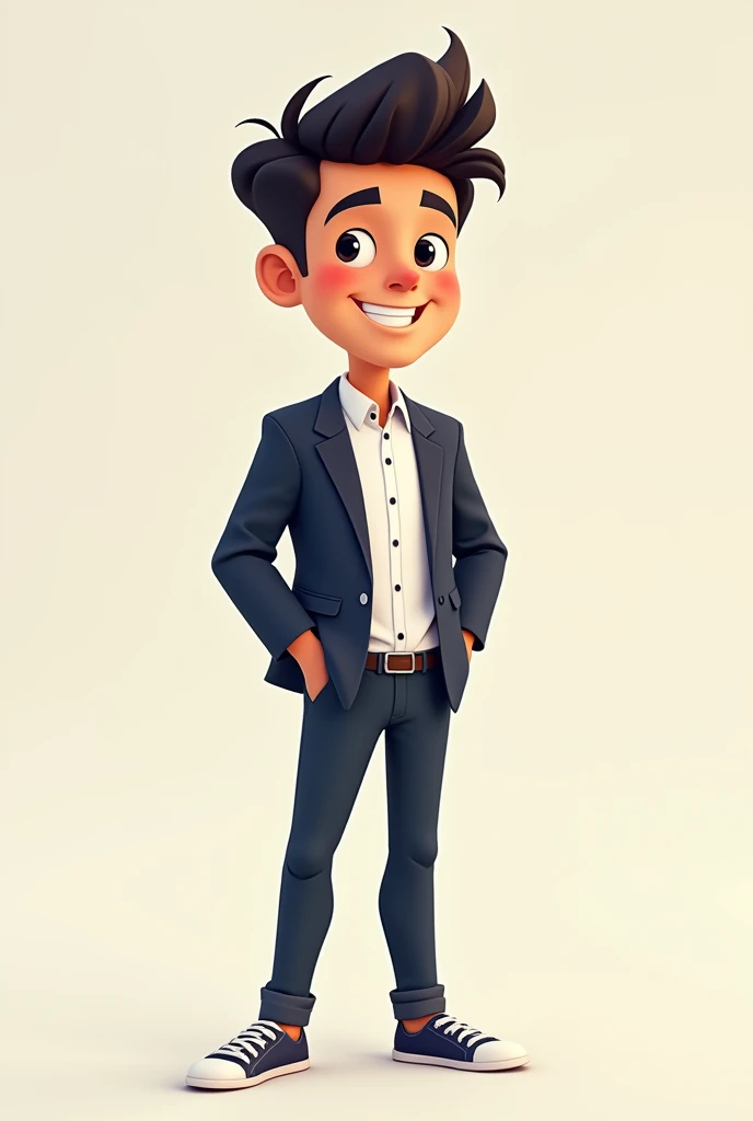Cartoon character, young man, CRM professional, dark hair, he is smart, dressed in smart casual style, he wears sneakers