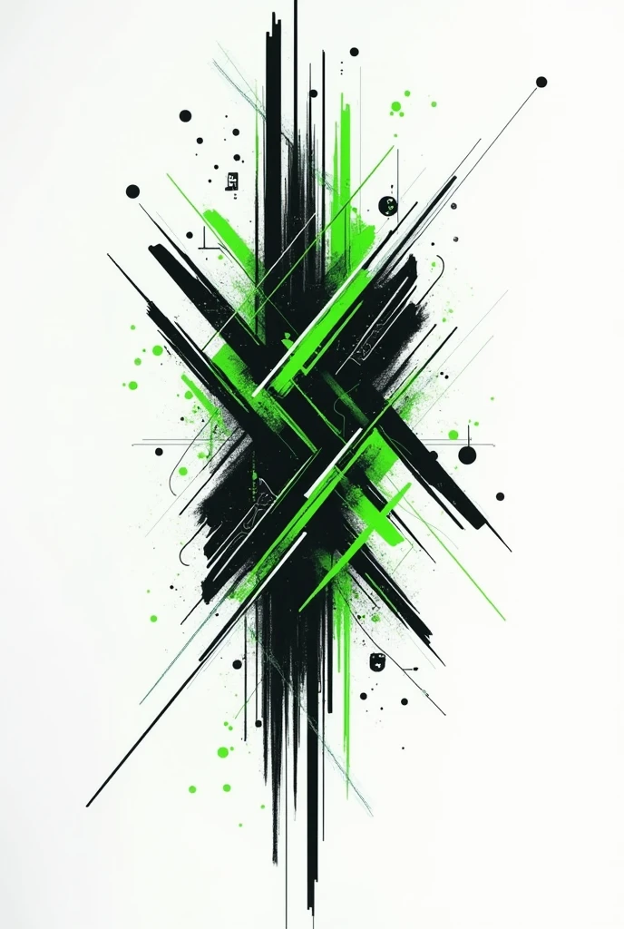 black and green tattoo that represents computer science and artificial intelligence, just the design with a white background