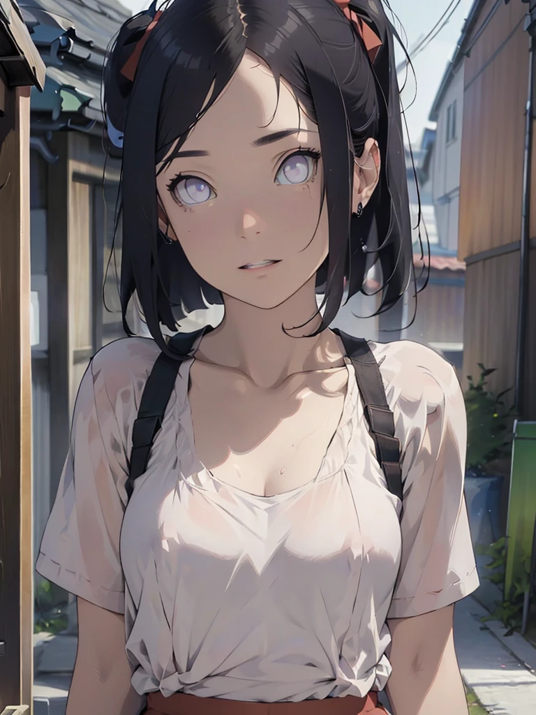 ((best quality)), ((masterpiece)), (detailed), NSFW, small breasts, prominent collarbones, skinny arms, flat stomach, visible hip bones, full body, long hair, red hair, white hair, blonde hair, dark hair, ponytail, thick ponytail, heavy ponytail, anime girl in pink wet clothes, Realistic Shadows, Detailed skin, Very small breasts, Hair Ribbon, Very detailed, highly detailed face, Perfect face shape, Perfect lips, Perfect nose, Correct beautiful eyes, Watching Viewer, Best Quality, Single Girl, No bra, No panties, Solo