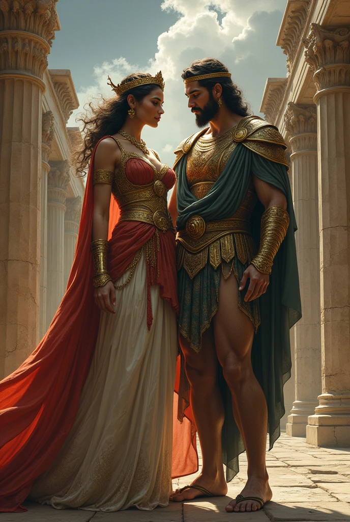 I want an epic image of Pasiphae with her husband King Minos