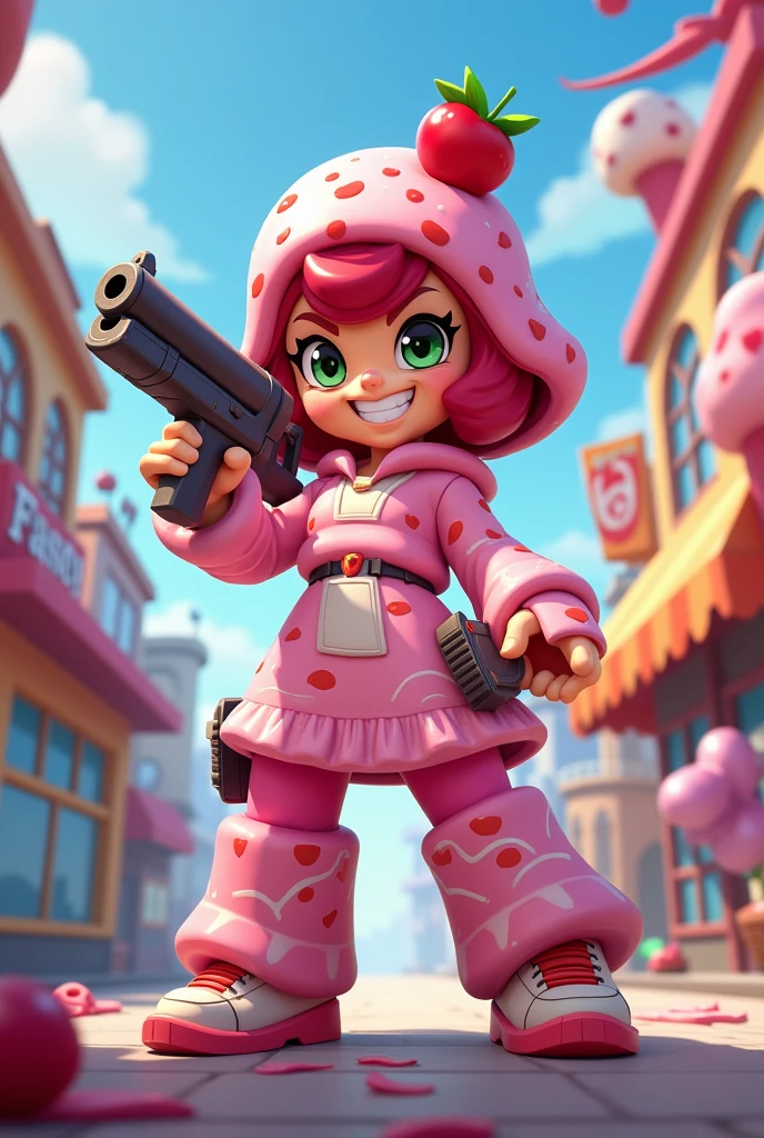 shelly from brawl stars with shotgun and strawberry ice cream costume