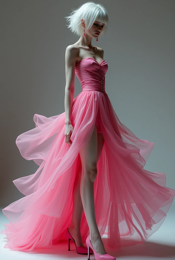 Vergil Devil may cry with white hair Wearing a pink dress Skirt And with heels man