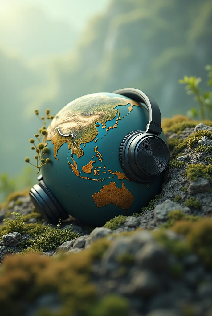 Earth sleeping with headphone