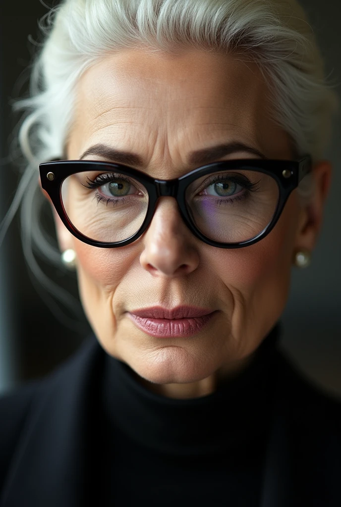 Miranda Priestly, close up scene, bust and head, holding glasses, looking forward, ultra definition, hight details