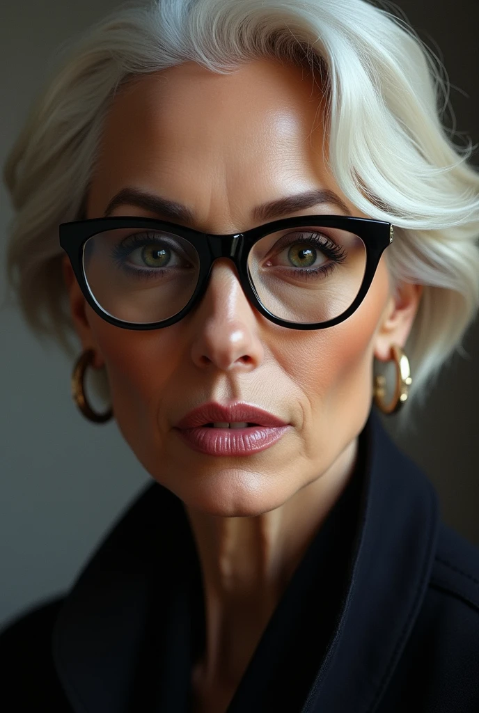 Miranda Priestly, close up scene, bust and head, holding glasses, looking forward, ultra definition, hight details