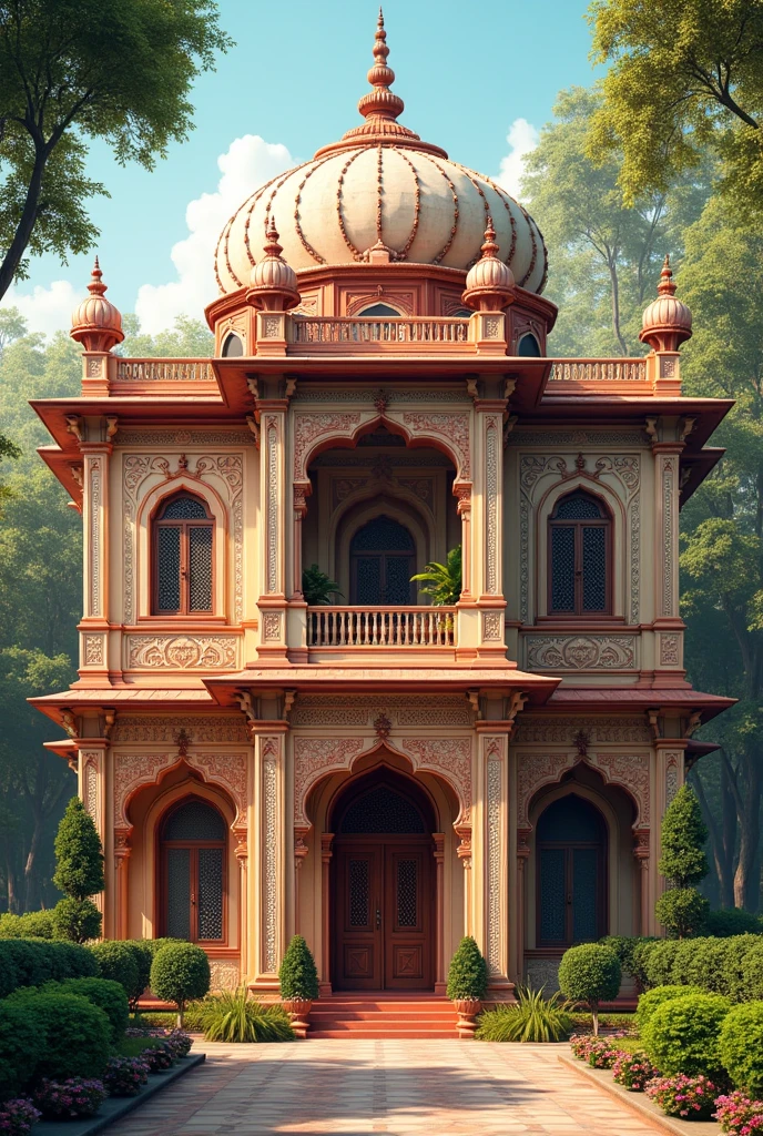 Draw an Indo-Islamic common house
In shades of royal colours
With a little bit originality mix it with bengali architecture