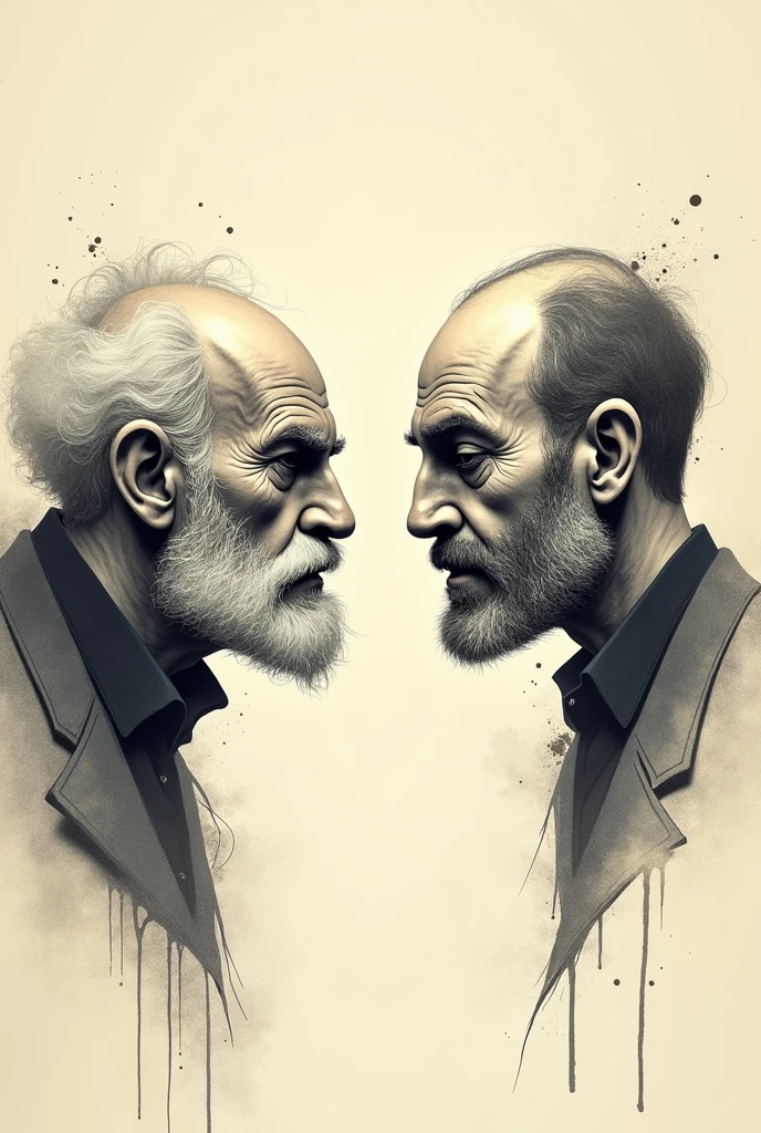 Emile Durkheim vs. Max Weber
, showing their faces as if they were in a fight, make it as if it were a drawing on paper without real details in 2d