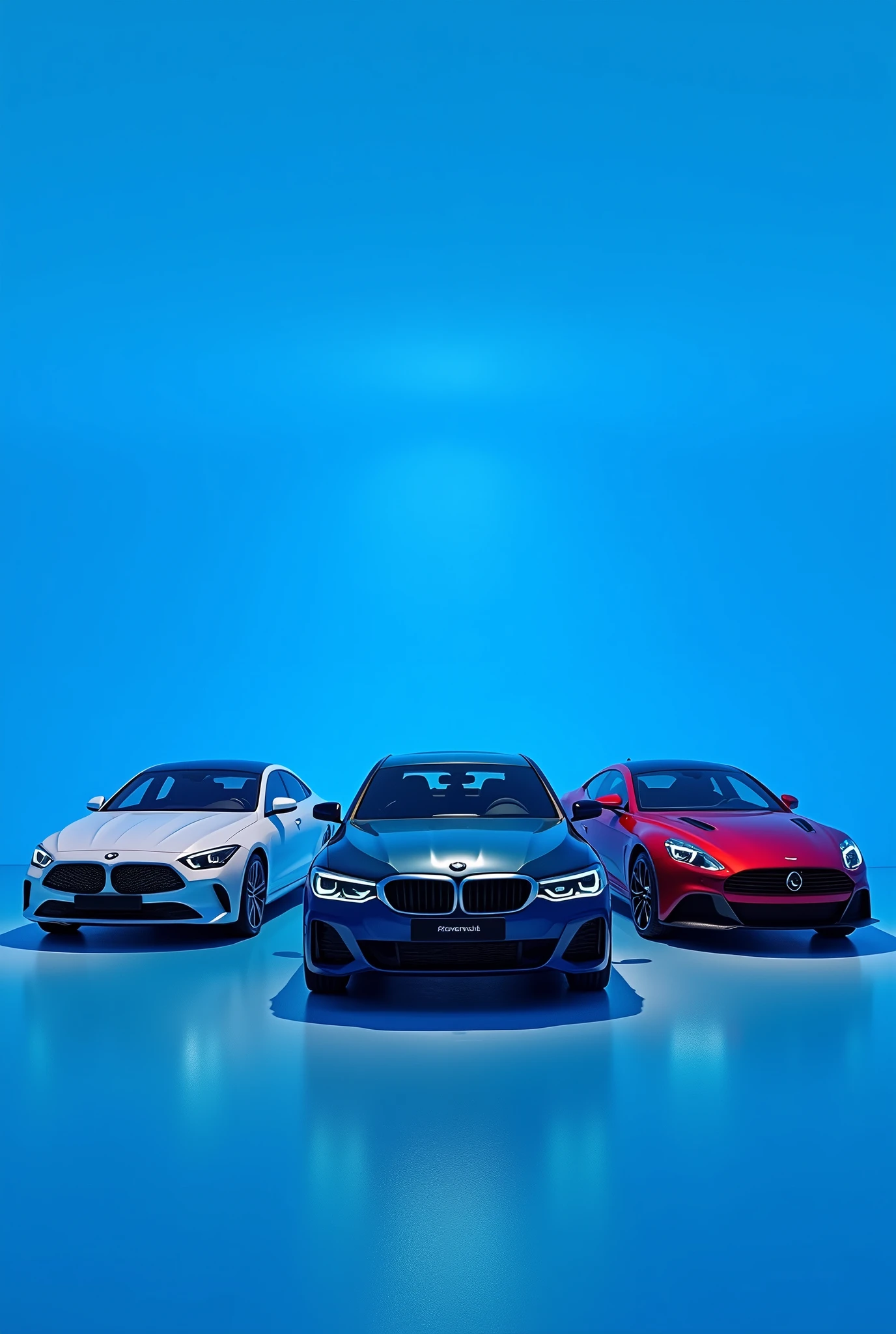 promotional posts for 3 cars in one frame with blue background