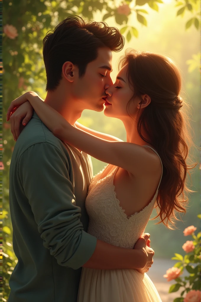 A  couple kissing seen