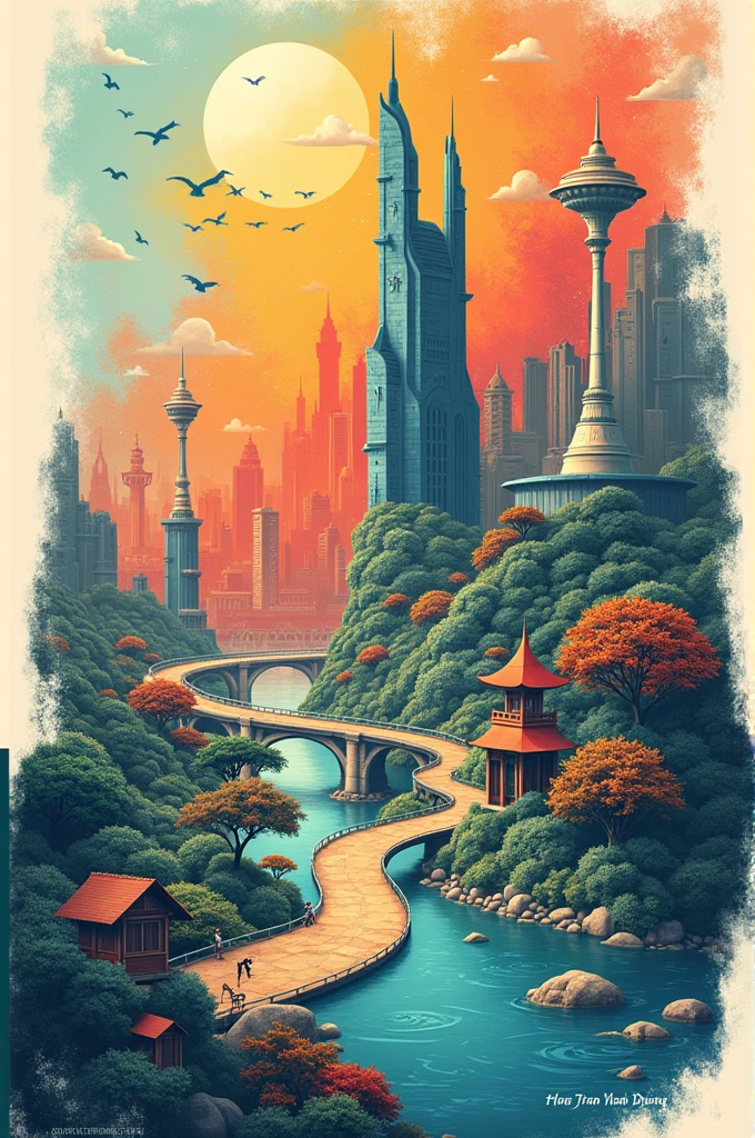 Create a cover for a book about Science, History, Technology, Culture, Religion, Social Issues and Tourism. It should be in A4 format and include the text 'Tran Manh Dung' in the right corner.