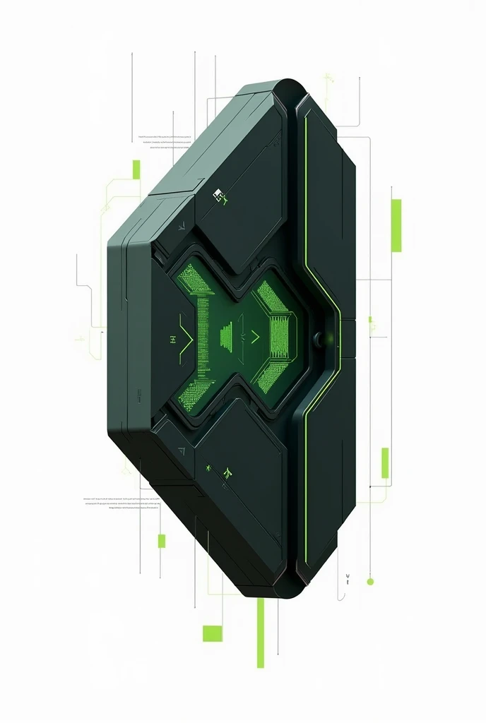 black and green drawing representing computer, information technology and artificial intelligence, just the drawing with a white background