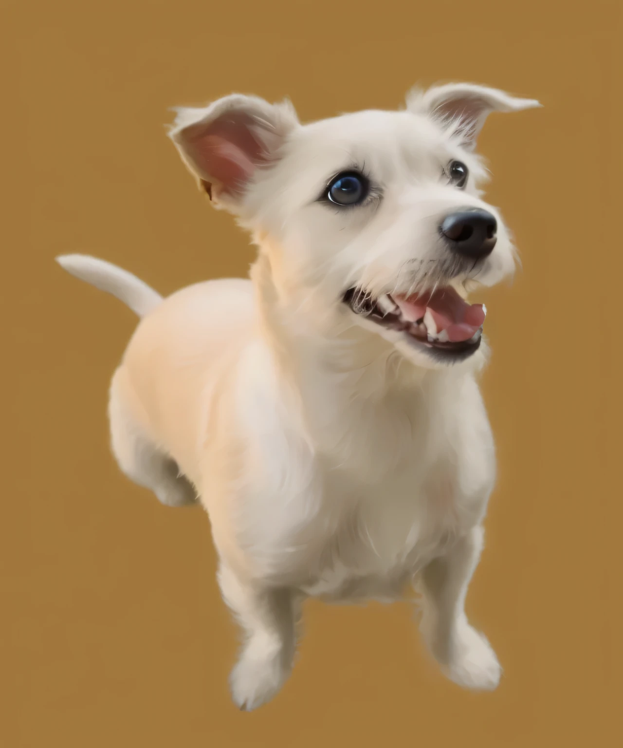 a very cute furry dog, hairs drawn like cartoon, perfectly drawn eyes, eyes like a cartoon drawing, beautiful eyes, perfect eyes, she is very happy, she is smiling, the image is very detailed