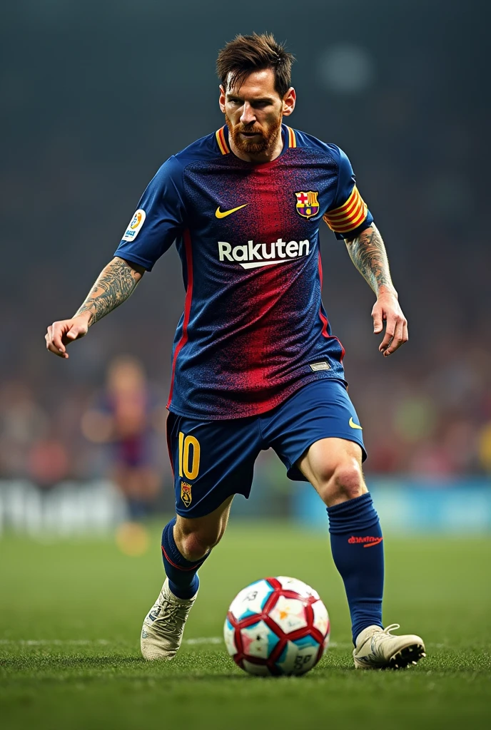 Make a messi's picture by using small football.