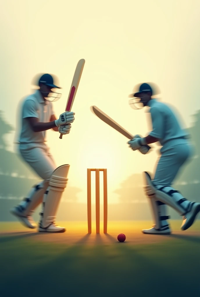 I need a background for poster where on one edge a cricketer batting and on the other edge a cricketer bowling and on the third side a bowl and stumps which is kind of blurred background where a single colour is starting lighter from one side and getting darker on other....it should be in the ratio 9:16 and the cricters should be on the each opposite edges of the poster and they should be also blurred