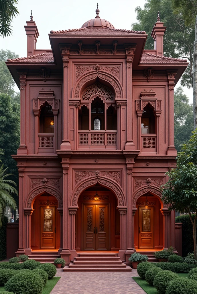Draw an Indo-Islamic common house 
In shades of maroon
With a little bit originality mix it with bengali architecture 