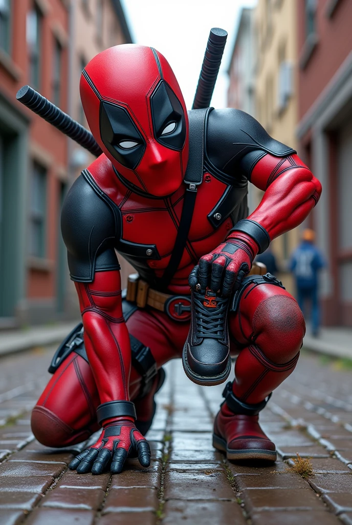 Deadpool grabbing shoes