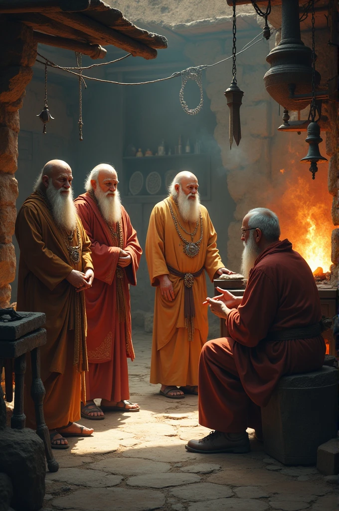 All four Mahatmas went to the blacksmith's shop.