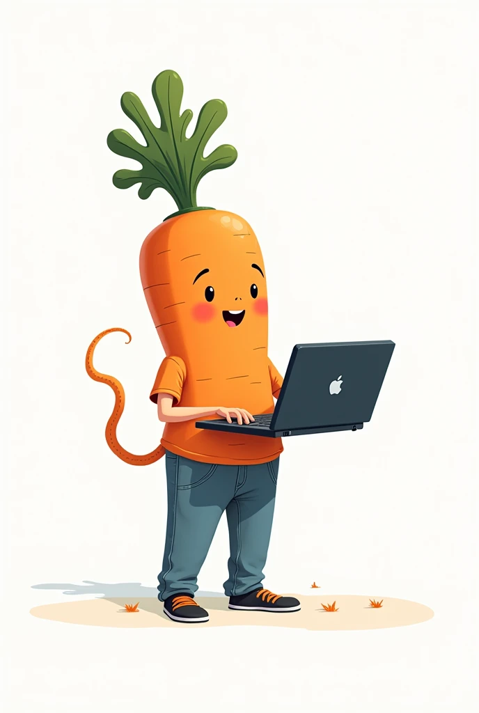a carrot hacking with a laptop. Microsoft Paint style
