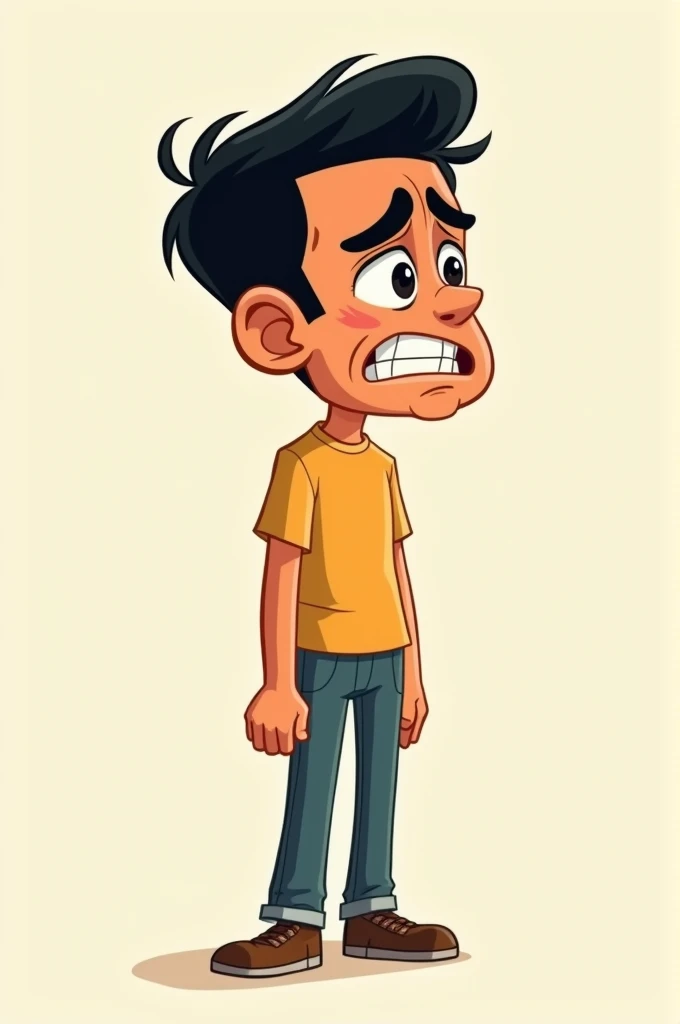 Generates Gaitán looking to the right with a pained face, full body cartoon