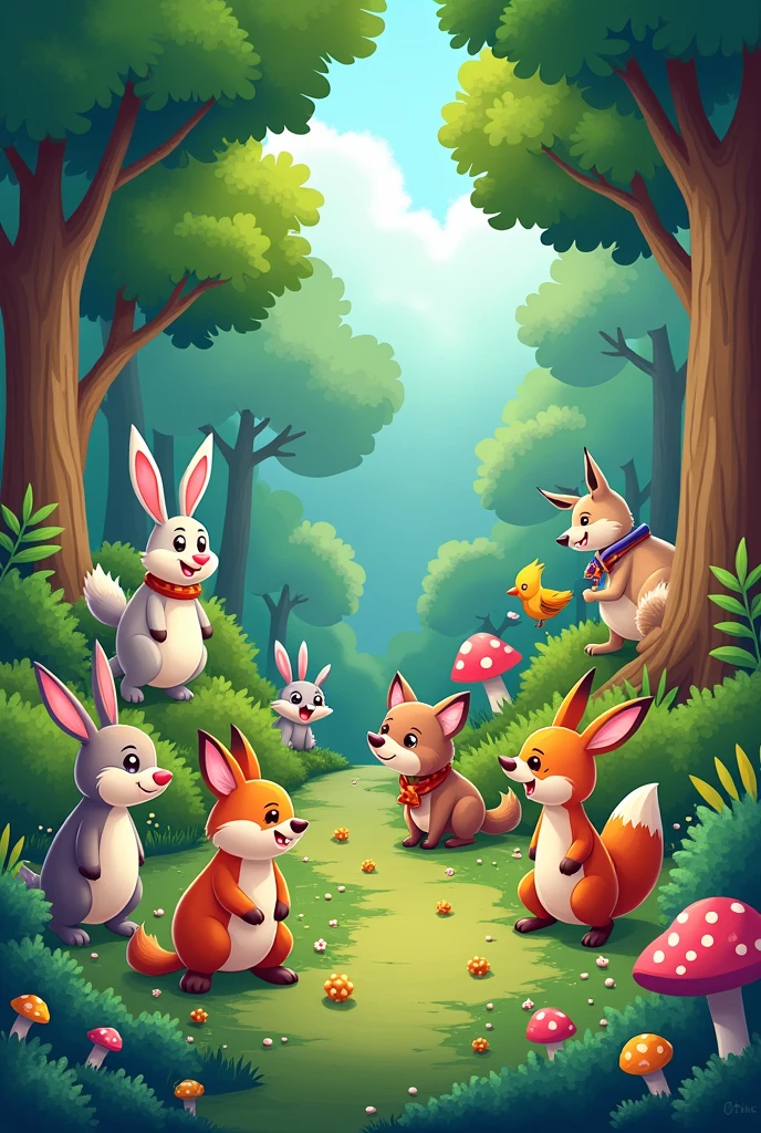 many animals cartoon in forest