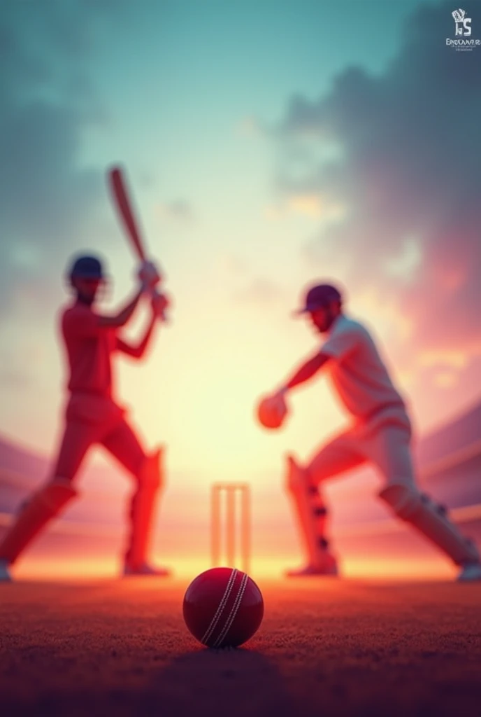 I need a background for poster where on one edge a cricketer batting and on the other edge a cricketer bowling and on the third side a bowl and stumps which is kind of blurred background where a single colour is starting lighter from one side and getting darker on other....it should be in the ratio 9:16 and the cricters should be on the each opposite edges of the poster and they should be also blurred and the center should be plain with colour and each corners the objects should be