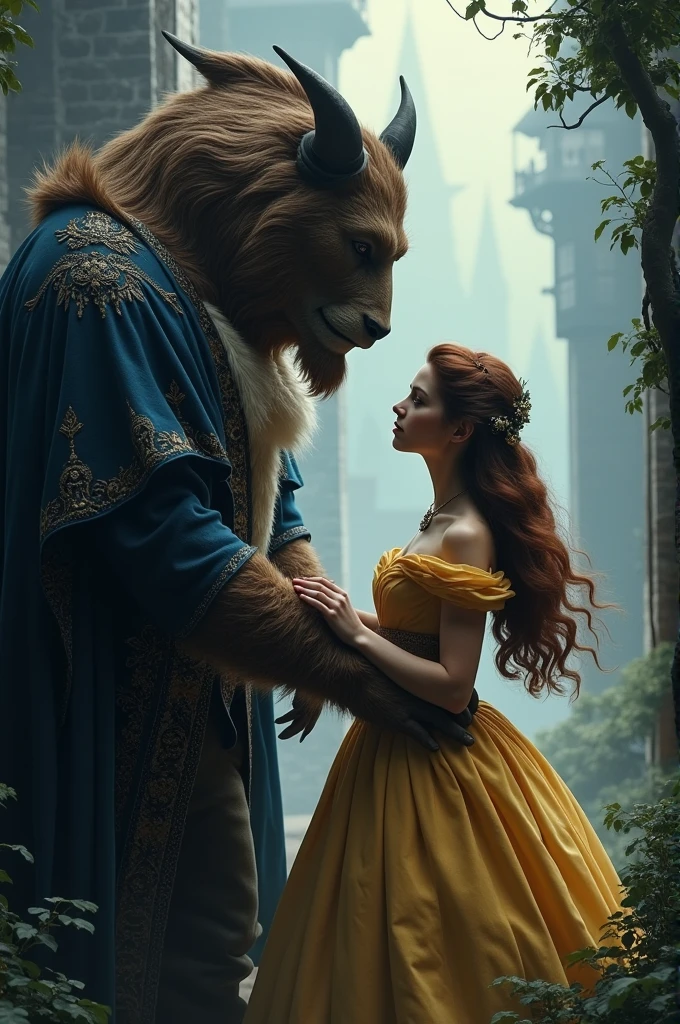 In the castle lived a beautiful young woman named Belle, who had been imprisoned by a curse. His only friend was a mysterious beast that protected him., but no one knew that the true essence of the beast was that of a kind prince who had been transformed by a spell.