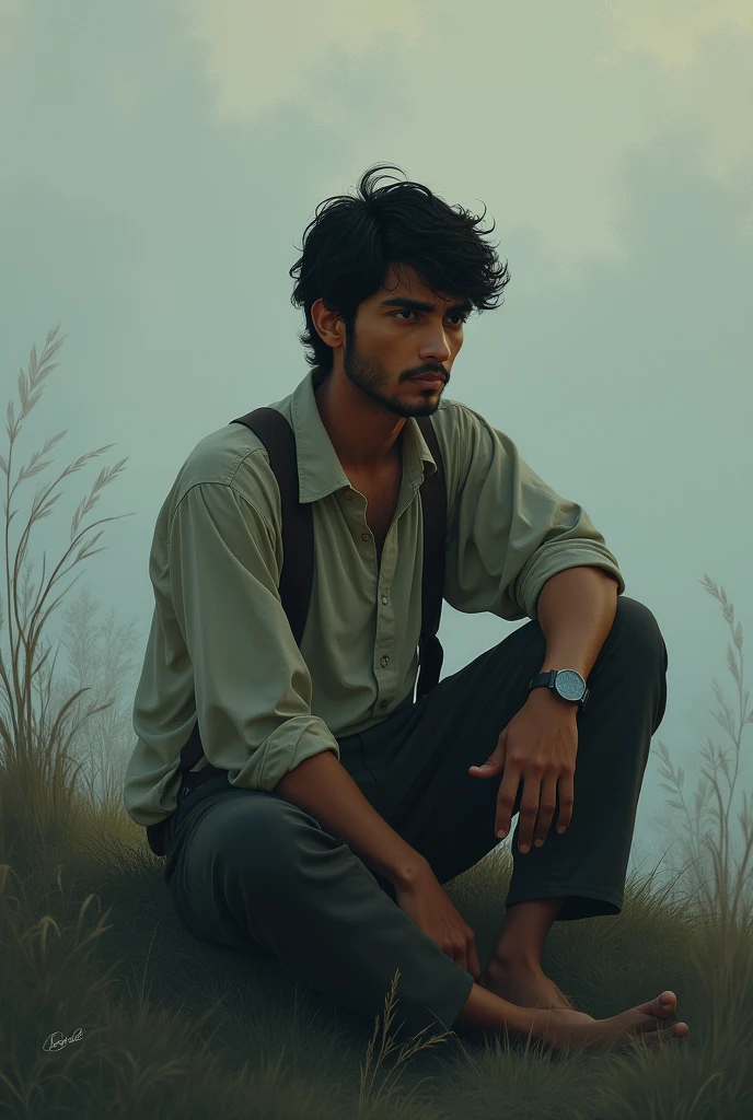 Amit's Realization: Amit is seen sitting alone, reflecting on Riya's words. His face shows a mix of contemplation and realization. Around him, the environment is calm and quiet, symbolizing his moment of introspection. A slight breeze ruffles his hair, adding to the thoughtful ambiance.
Bangladeshi 