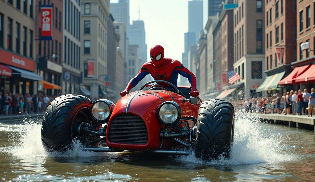 Spider-Mobile Disaster: In the comics, Spider-Man briefly had a Spider-Mobile, a car he drove around New York City. It was a ridiculous idea since he could swing faster than he could drive, and he crashed it into the Hudson River.