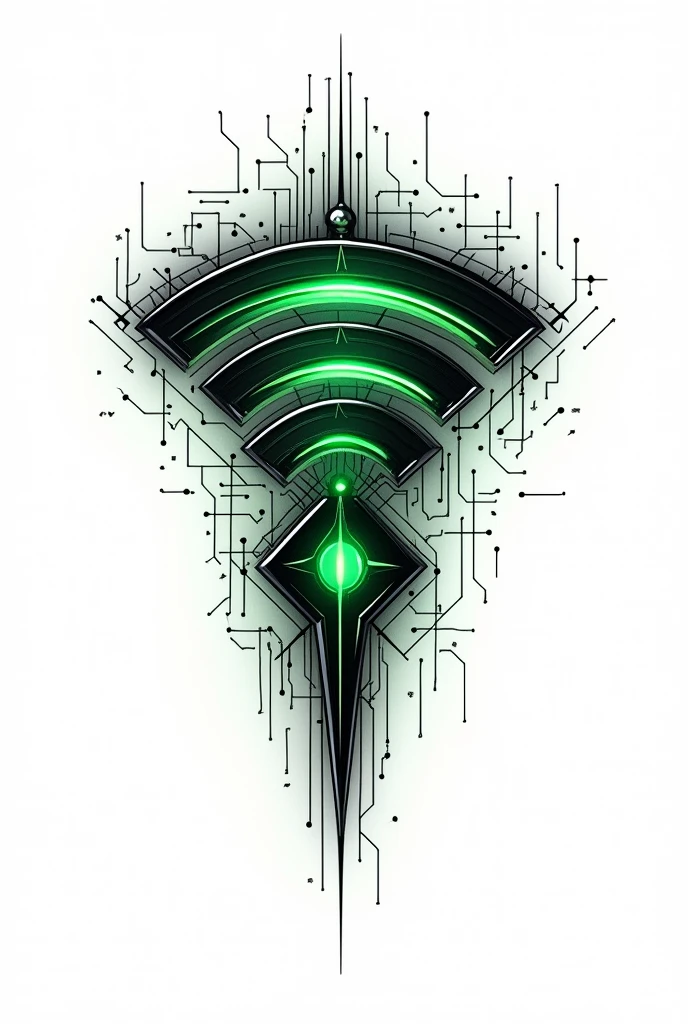 black and green tattoo that represents computer information technology and wifi networks just the design with a white background