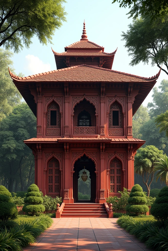Draw an Indo-Islamic common house
In shades of darker red
With a little bit originality mix it with bengali architecture