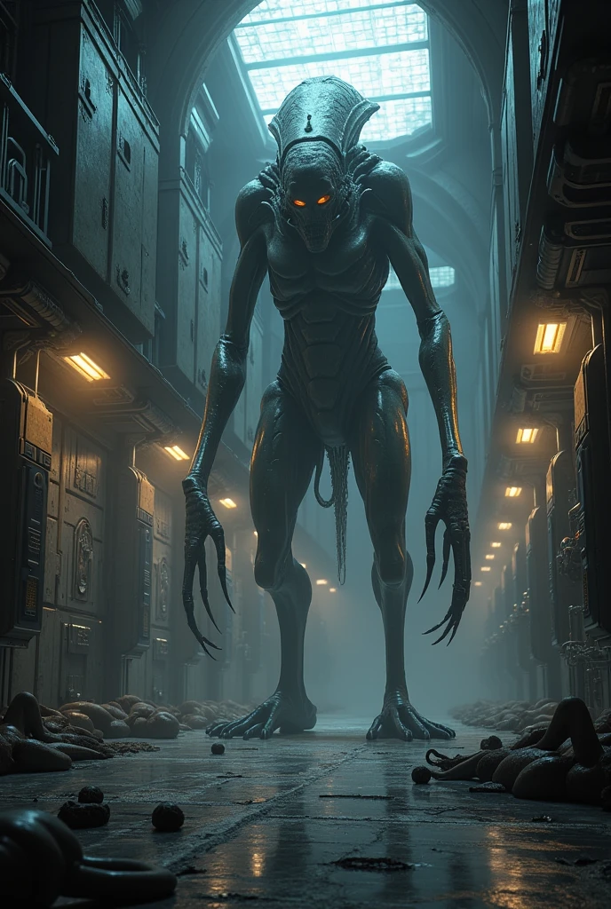 Spaceship internally, room with killer alien