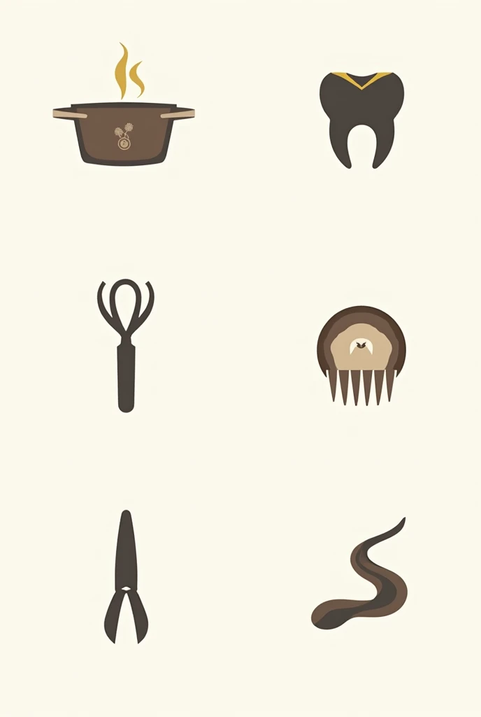 hello can you please draw 6 different signes for cooking, pastry, dental technic, tailoring and hairdressing in french?