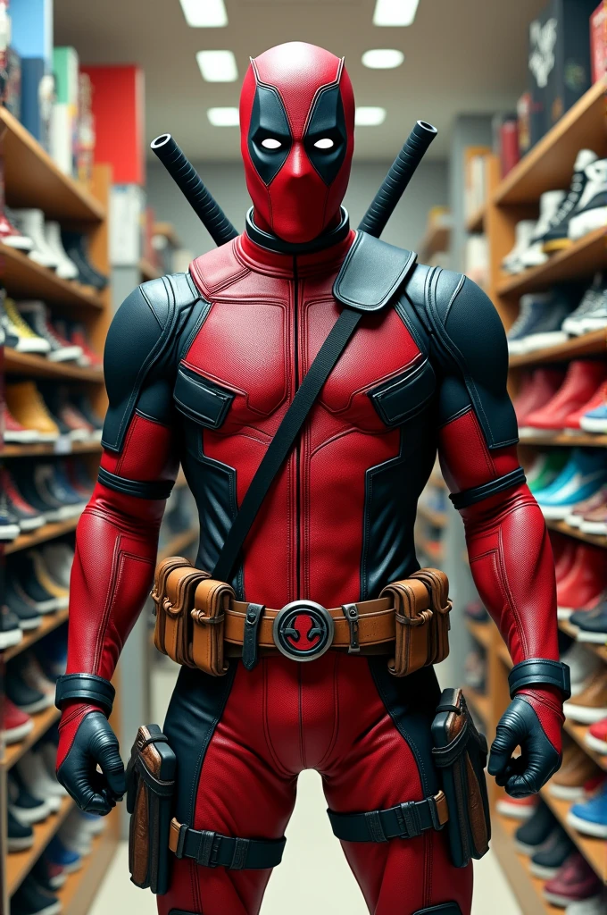 Deadpool in a shoe store 