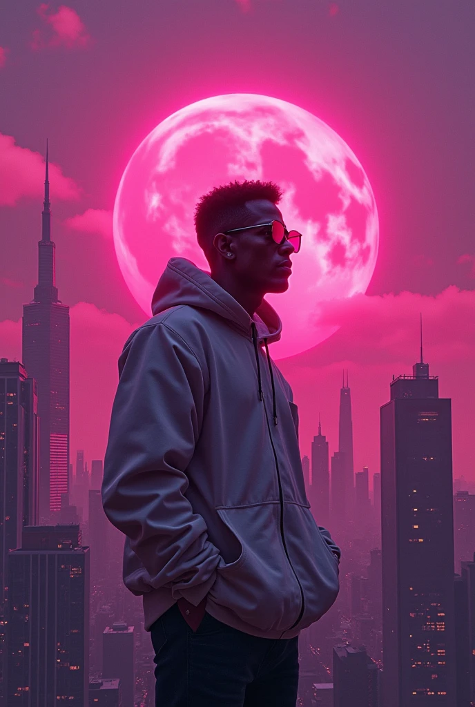 Magenta Clouds，Sunset，City，White rap guy