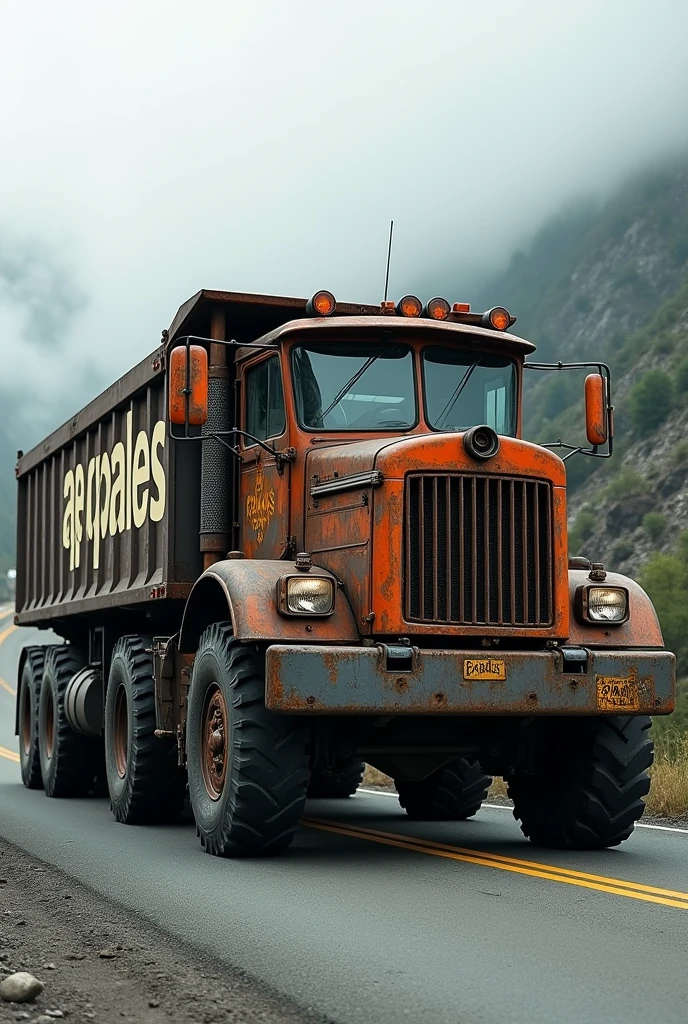 A 9-axle truck with the Letters: PAPALES on the Lateral