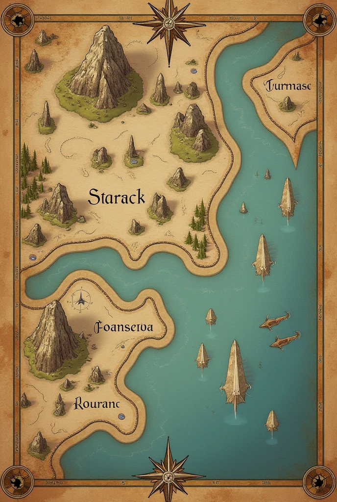 Medieval map with minimal fantasy like a papyrus