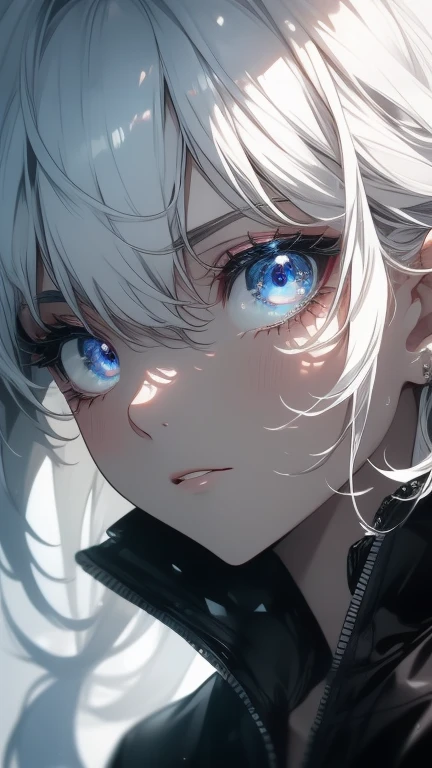 ((8k resolution))、((Highest quality))、((masterpiece))、((Very detailed))((((dramatic))), (((Rough feeling))), (((intense)))Focus on the face, coll boy,White hair