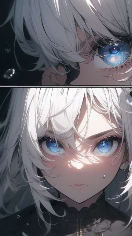 ((8k resolution))、((Highest quality))、((masterpiece))、((Very detailed))((((dramatic))), (((Rough feeling))), (((intense)))Focus on the face, coll boy,White hair