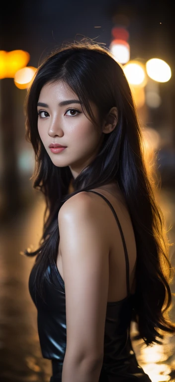 highest quality, epic realistic, ((in the pitch black darkness :1.4)), ((portrait:1.5)),(background: dark ) high contrast ,glorious picture, lowest lux, lighting face, she's boring, (8k, Raw photo, Highest quality),(epic realistic:1.5), a woman adore face,(detailed eyes:0.8),(looking at the camera:1.4), (Highest quality), ( high contrast, deep shadows),Intricate details,cinematic,((skin:1.4)), (long dark hair:1.3), long hair, messy ,(Hdr:1.5),Detailed, colors, Superior quality, Masterpiece, Raw Photo (20-year-old, looking at viewer), beautiful, (wearing tanktop), perfect, natural, perfect composition, portrait, perfect face, smiling expression, Captivating eyes, Bright details, Tight lips, (High Skin Detail),, (blue tint: 0.6), (sale: 0.8), (bloody: 0.7), Key lighting , (backlight: 0.5), Medium depth of field, Canon 5d, 50mm lens, f/4 apertures, (Ultra-detailed, Complex detail), sharp focus, soft colors, 8k, Absurd, 80mm, bokeh background, photography, smiling, pinay, filipina, large breast , neon lights brightly background