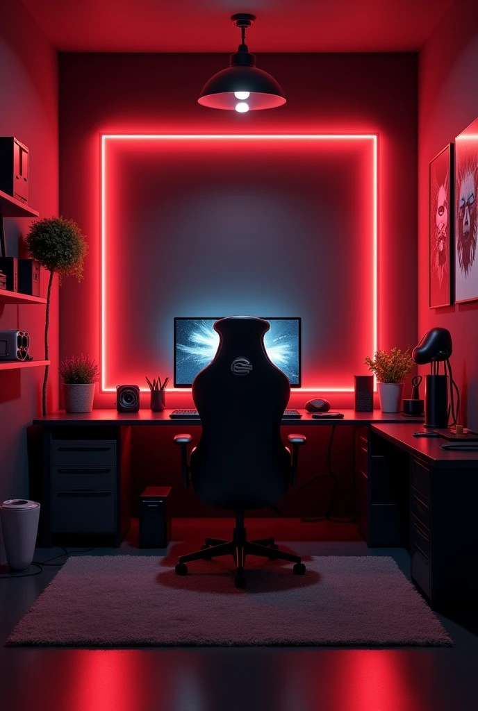 background of a professional gamer's room with a red and dark gray color theme, ultra HD, realist 4k